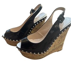 Christian Louboutin Wedge Sole Sandals Black (PATENT WITH STUDS)